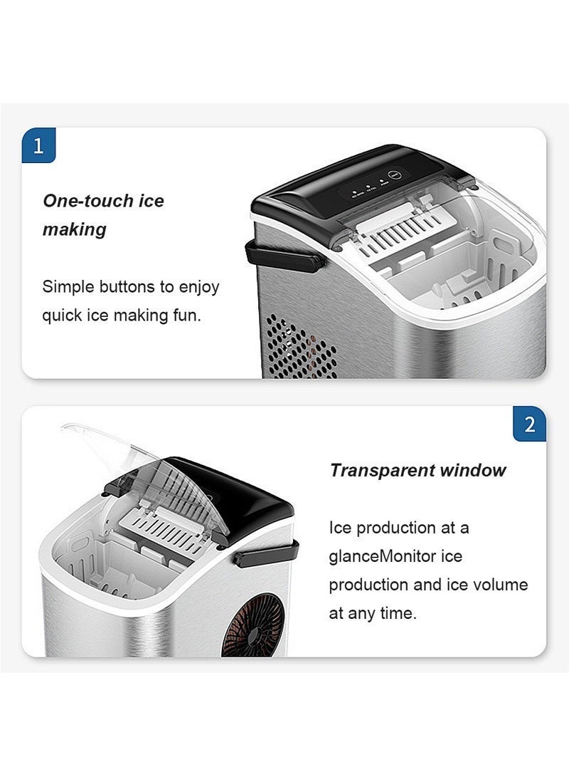 ET-LIFE Ice Maker Countertop with Handle, Self-Cleaning Ice Maker with Scoop and Basket, 9 Cubes in 7-9 Mins, 12Kg/24H, 1.2L Water Tank, 0.6L Ice Basket Capacity, 95W, Portable Small Ice Machine for Home kitchen Office Party, BH-14, Silver - Image 5